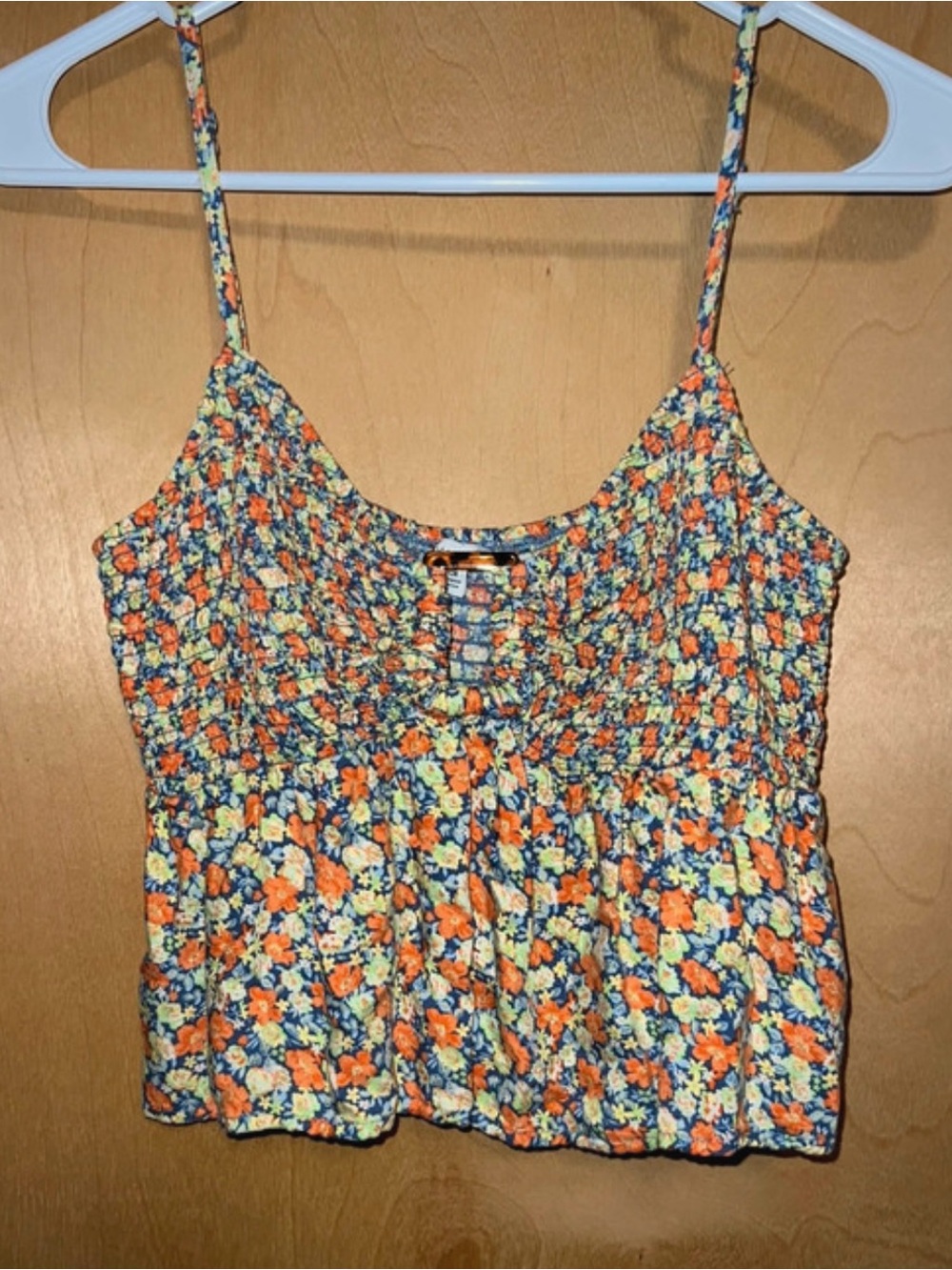 American Eagle Outfitters Orange & Blue Floral Smocked Crop Top
